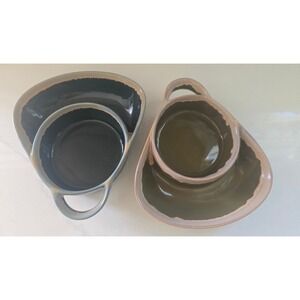 LTD Commodities Stoneware Chip and Dip Bowls Set of 2 Black‎ Olive Green Rustic
